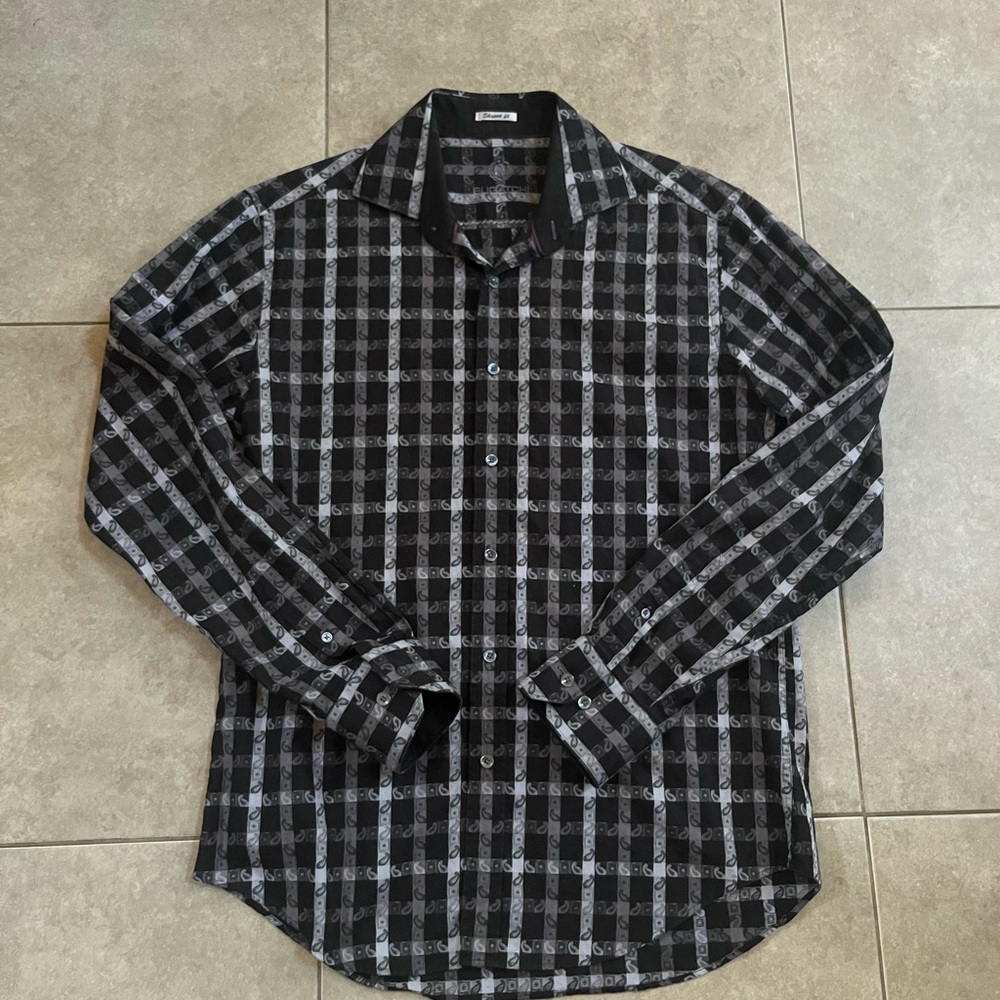 Men’s Bugatchi Uomo Paisley Shaped Fit Roll Cuff Button Up Shirt Size M